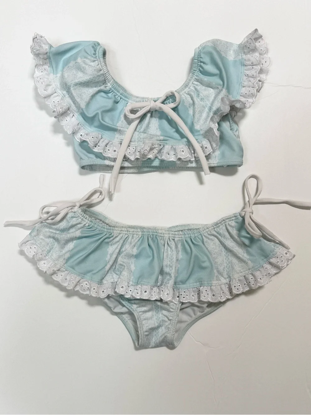 Well Dressed Wolf 2T Bikini Set Robin Egg Blue & Antique White Trim & Ties Girls